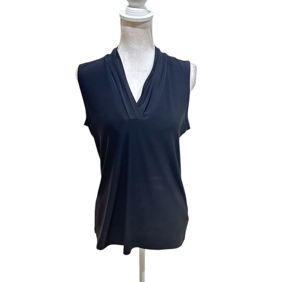 Anne Klein navy Draped stretchy sleeveless Top size large - Picture 1 of 9